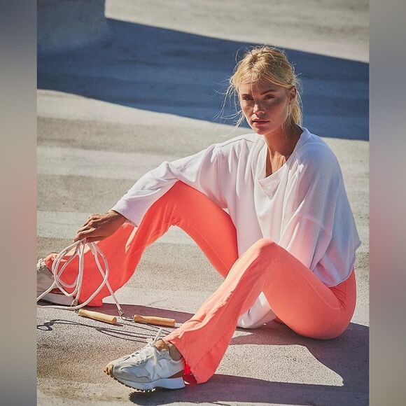 Free People FP Movement good karma bright coral flare high rise yoga leggings - Picture 2 of 12